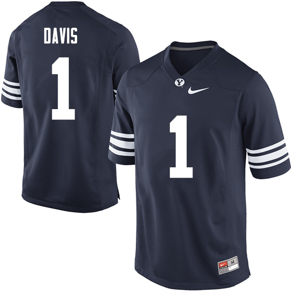 Men #1 Akile Davis BYU Cougars College Football Jerseys Sale-Navy - Click Image to Close